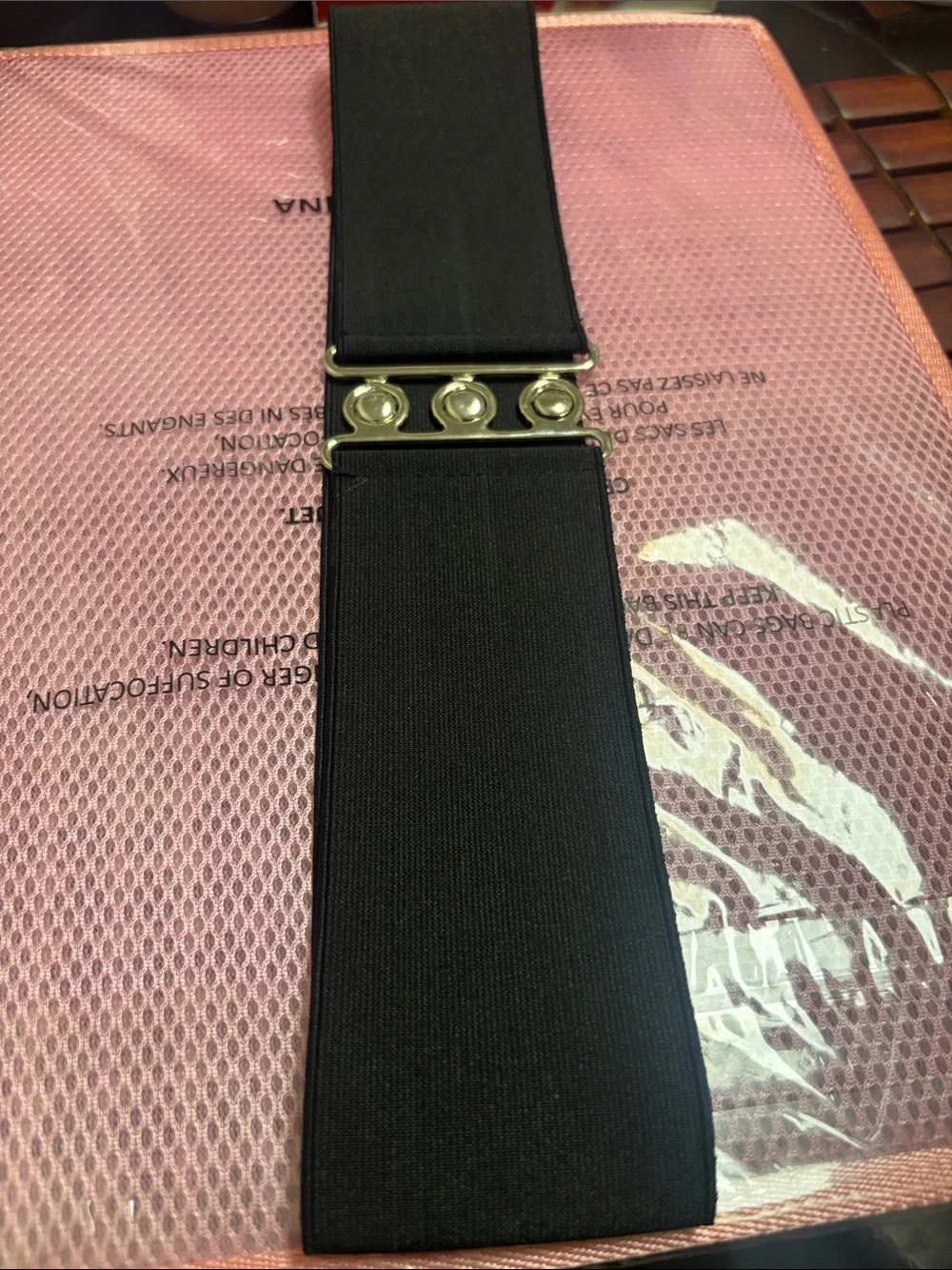 Wide Black Elastic Waist Belt with Silver Snap Closure